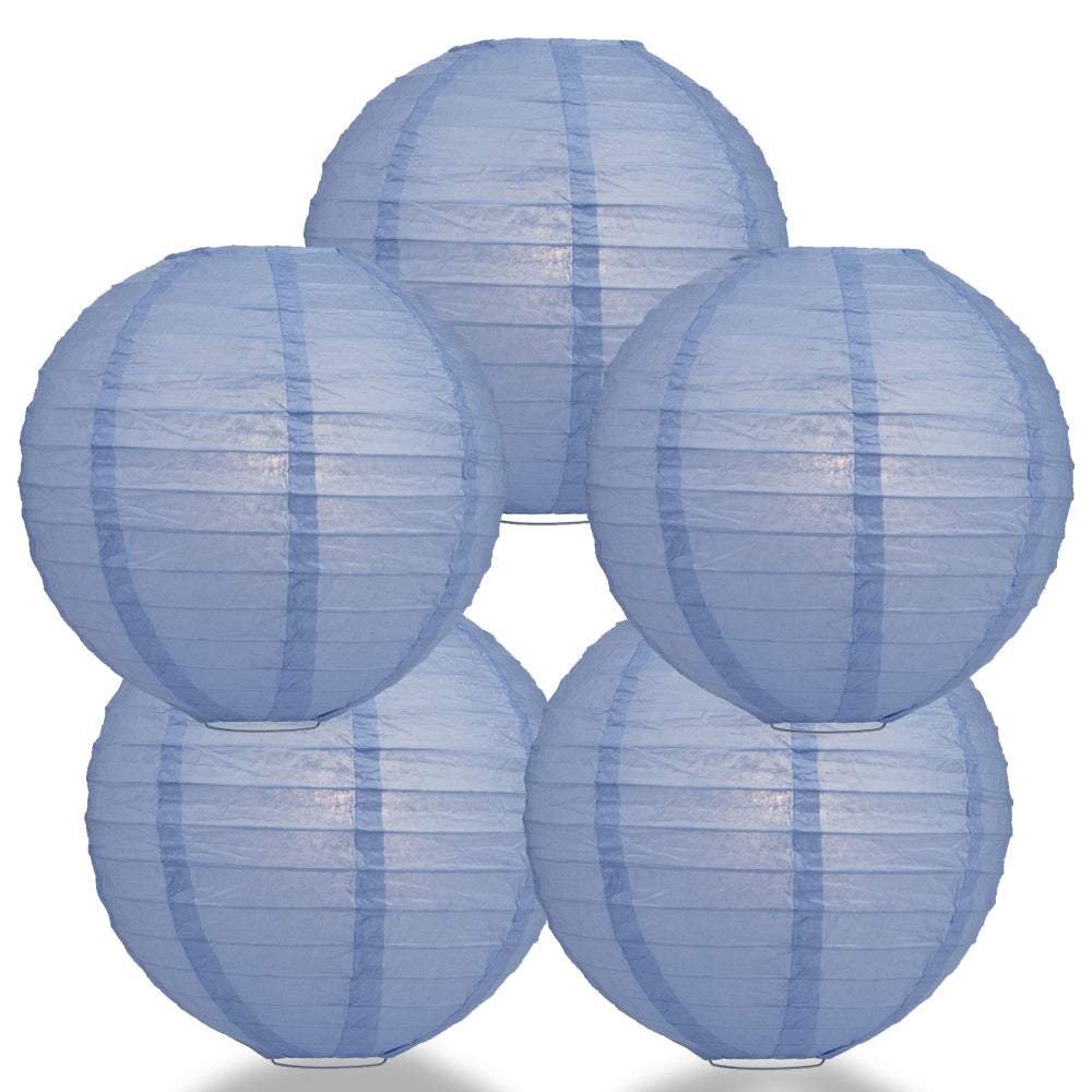 5 PACK | 12" Serenity Blue Even Ribbing Round Paper Lanterns - PaperLanternStore.com - Paper Lanterns, Decor, Party Lights & More