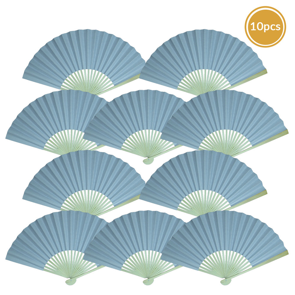 9" Serenity Blue Paper Hand Fans for Weddings, Premium Paper Stock (10 Pack) - PaperLanternStore.com - Paper Lanterns, Decor, Party Lights & More