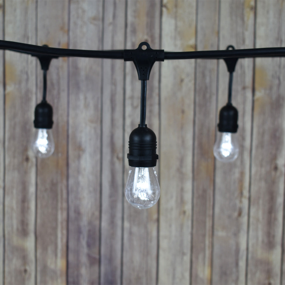 48-Foot Shatterproof S14 Cool White LED String Light Outdoor Commercial Weatherproof SJTW Suspended Cord Black, 15 Bulb, 10.5 Total Watts - PaperLanternStore.com - Paper Lanterns, Decor, Party Lights &amp; More