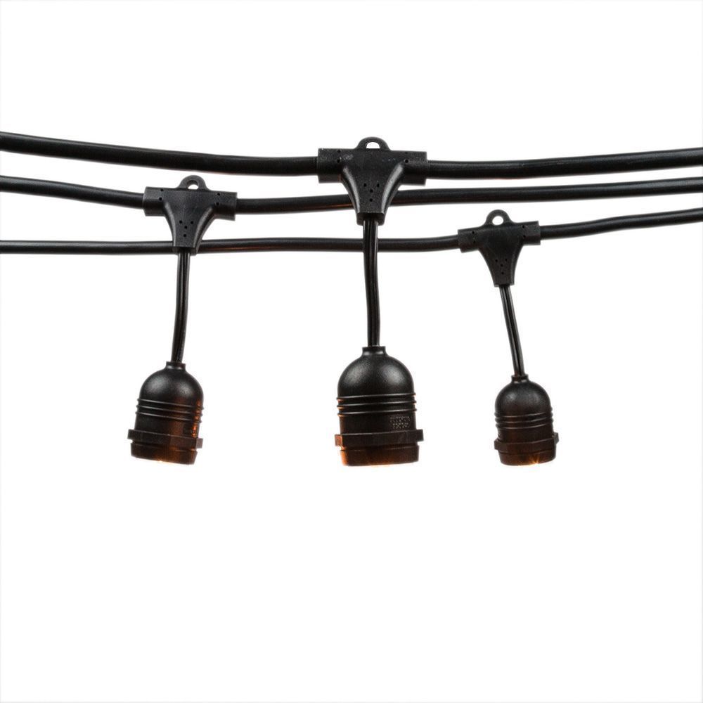 48-Foot Shatterproof S14 Cool White LED String Light Outdoor Commercial Weatherproof SJTW Suspended Cord Black, 15 Bulb, 10.5 Total Watts - PaperLanternStore.com - Paper Lanterns, Decor, Party Lights &amp; More