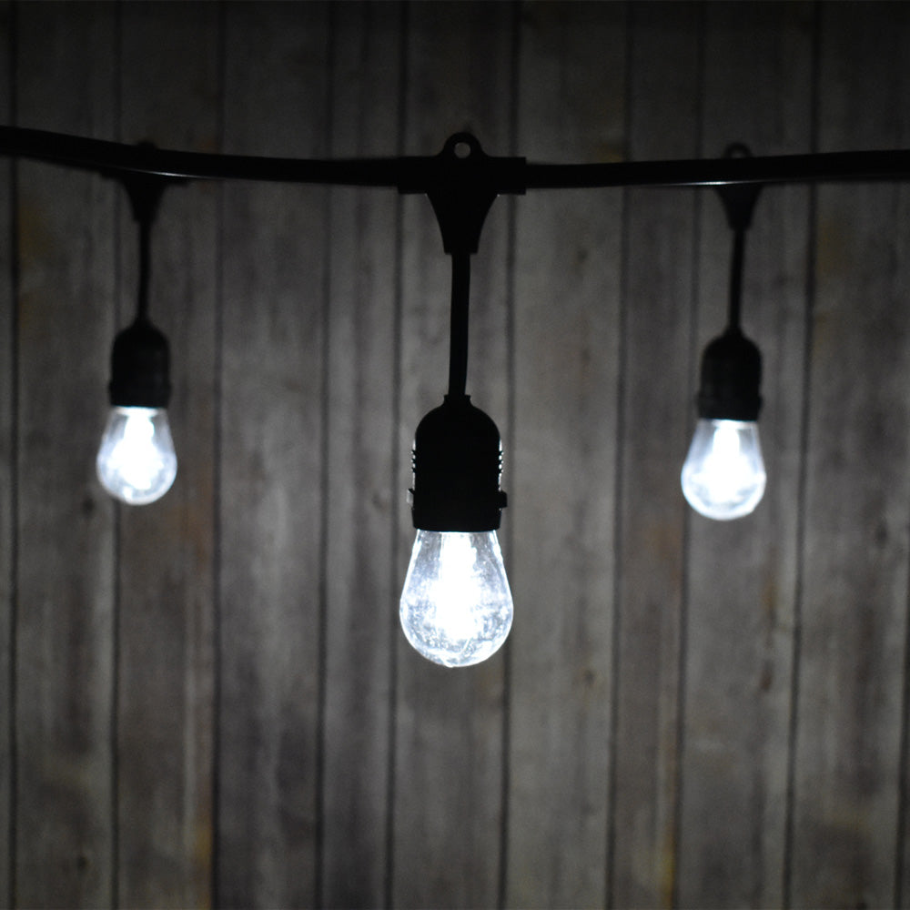 48-Foot Shatterproof S14 Cool White LED String Light Outdoor Commercial Weatherproof SJTW Suspended Cord Black, 15 Bulb, 10.5 Total Watts - PaperLanternStore.com - Paper Lanterns, Decor, Party Lights &amp; More