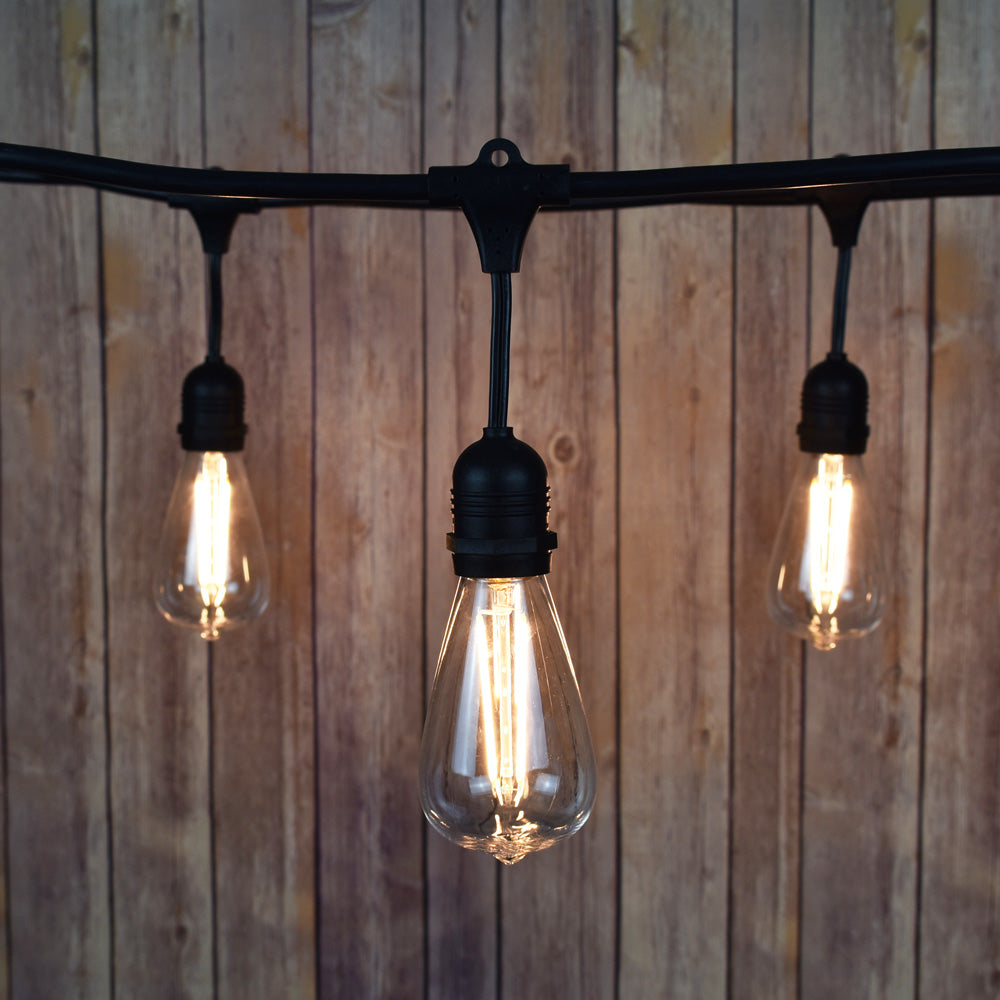 48-Foot Shatterproof ST64 LED Filament String Light Outdoor Commercial Weatherproof SJTW Suspended Cord Black, 15 Bulb, 30 Total Watts - PaperLanternStore.com - Paper Lanterns, Decor, Party Lights & More