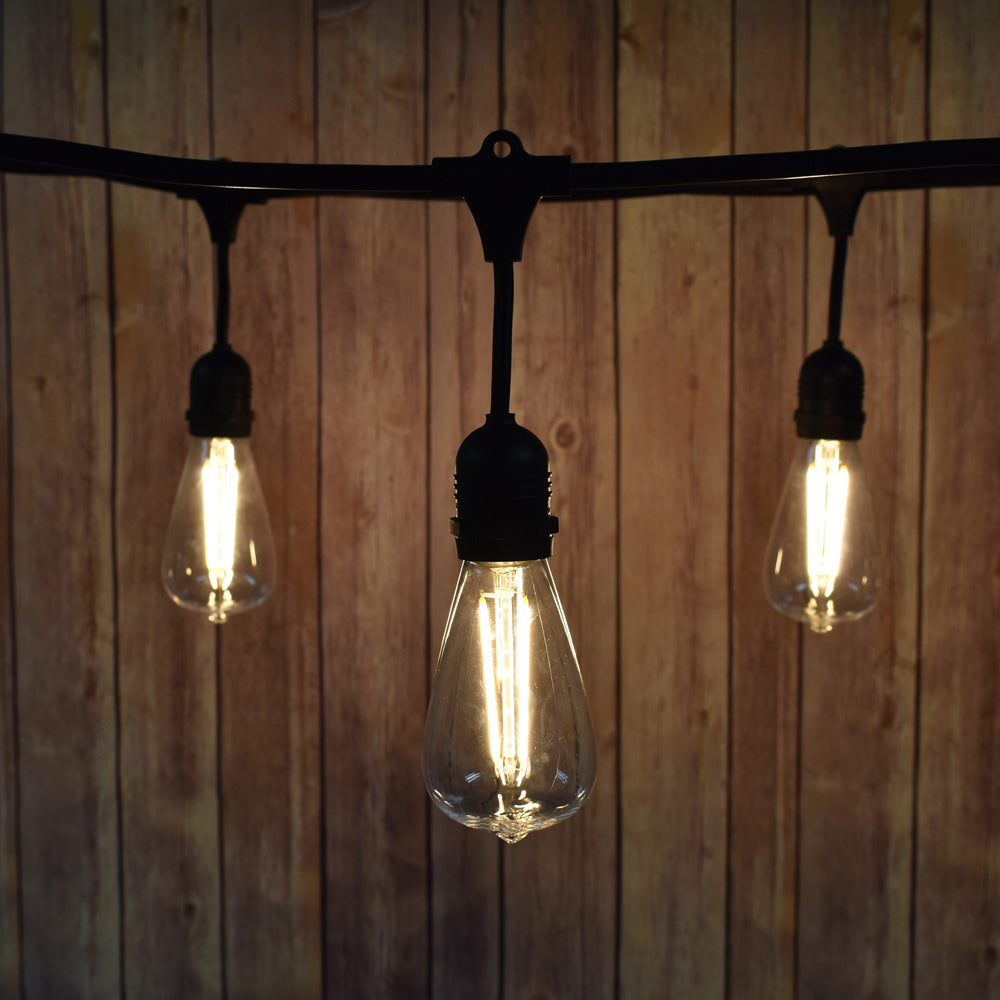 48-Foot Shatterproof ST64 LED Filament String Light Outdoor Commercial Weatherproof SJTW Suspended Cord Black, 15 Bulb, 30 Total Watts - PaperLanternStore.com - Paper Lanterns, Decor, Party Lights &amp; More