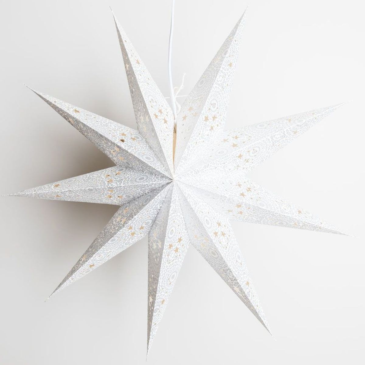3-PACK + Cord | 9 Point Silver Diamonds Glitter 24&quot; Illuminated Paper Star Lanterns and Lamp Cord Hanging Decorations - PaperLanternStore.com - Paper Lanterns, Decor, Party Lights &amp; More