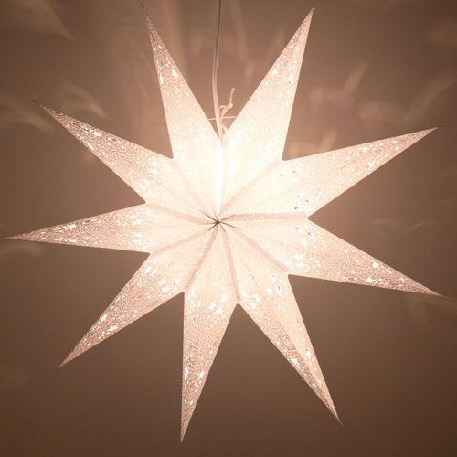 3-PACK + Cord | 9 Point Silver Diamonds Glitter 24&quot; Illuminated Paper Star Lanterns and Lamp Cord Hanging Decorations - PaperLanternStore.com - Paper Lanterns, Decor, Party Lights &amp; More