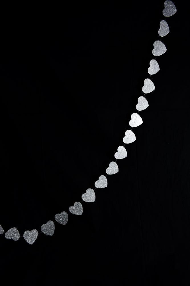 Silver Glitter Heart Shaped Paper Garland Banner (10FT) - PaperLanternStore.com - Paper Lanterns, Decor, Party Lights &amp; More