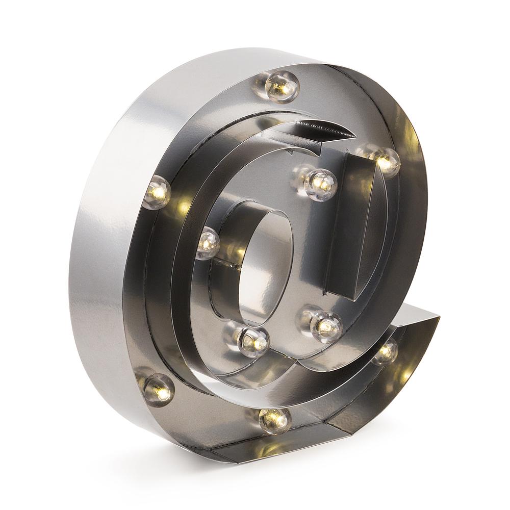 Silver Marquee Light Symbol &#39;@ / At Web Internet&#39; LED Metal Sign (8 Inch, Battery Operated w/ Timer) - PaperLanternStore.com - Paper Lanterns, Decor, Party Lights &amp; More