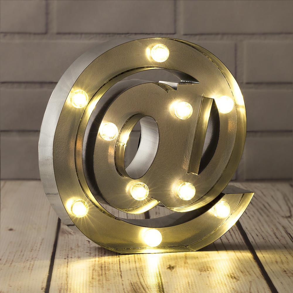 Silver Marquee Light Symbol &#39;@ / At Web Internet&#39; LED Metal Sign (8 Inch, Battery Operated w/ Timer) - PaperLanternStore.com - Paper Lanterns, Decor, Party Lights &amp; More