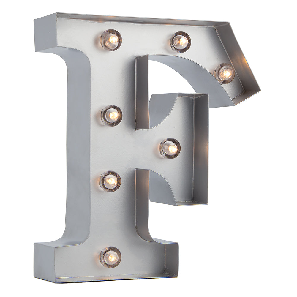 Silver Marquee Light Letter 'F' LED Metal Sign (8 Inch, Battery Operated w/ Timer) - PaperLanternStore.com - Paper Lanterns, Decor, Party Lights & More