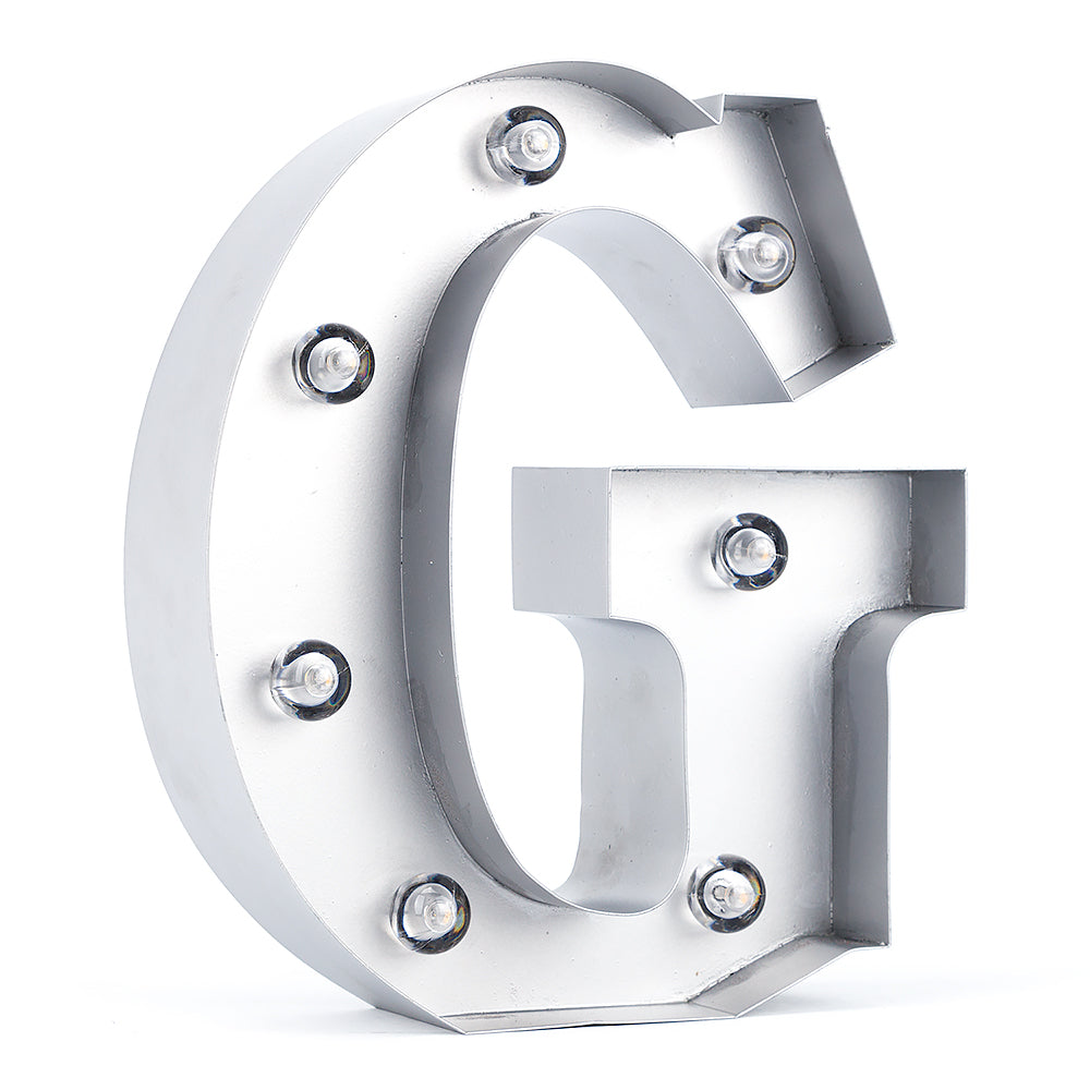 Silver Marquee Light Letter 'G' LED Metal Sign (8 Inch, Battery Operated w/ Timer) - PaperLanternStore.com - Paper Lanterns, Decor, Party Lights & More