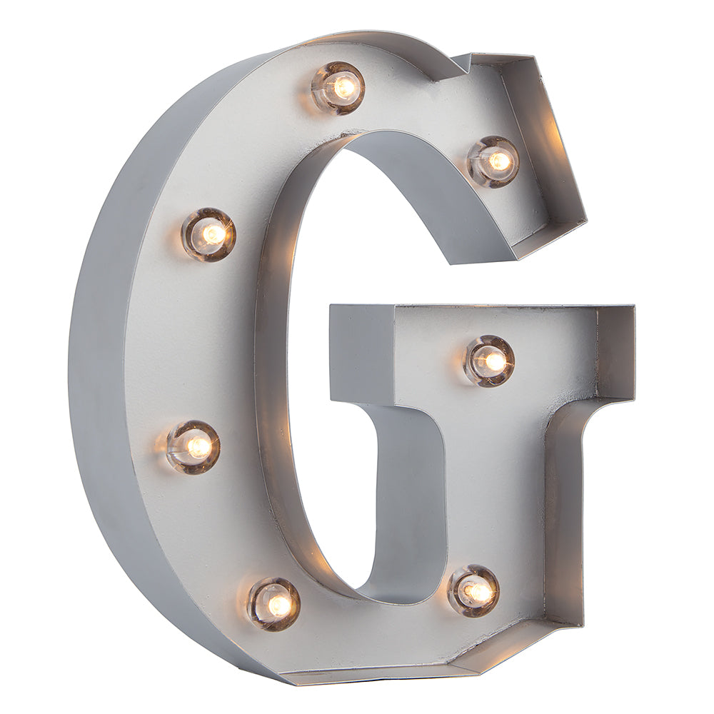 Silver Marquee Light Letter &#39;G&#39; LED Metal Sign (8 Inch, Battery Operated w/ Timer) - PaperLanternStore.com - Paper Lanterns, Decor, Party Lights &amp; More