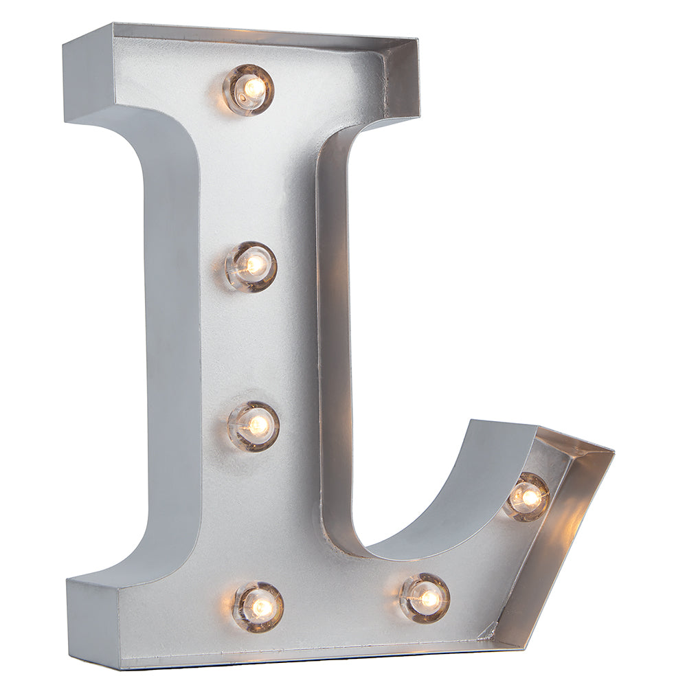 Silver Marquee Light Letter &#39;L&#39; LED Metal Sign (8 Inch, Battery Operated w/ Timer) - PaperLanternStore.com - Paper Lanterns, Decor, Party Lights &amp; More