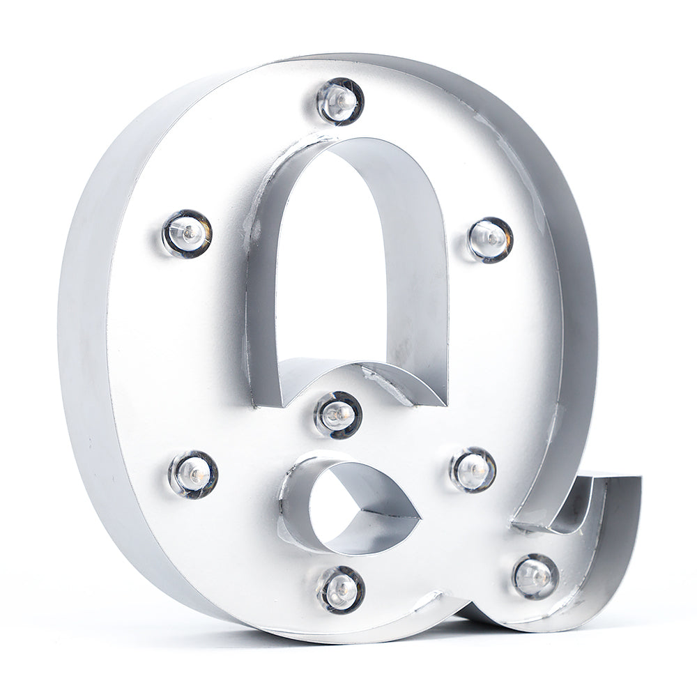 Silver Marquee Light Letter &#39;Q&#39; LED Metal Sign (8 Inch, Battery Operated w/ Timer) - PaperLanternStore.com - Paper Lanterns, Decor, Party Lights &amp; More