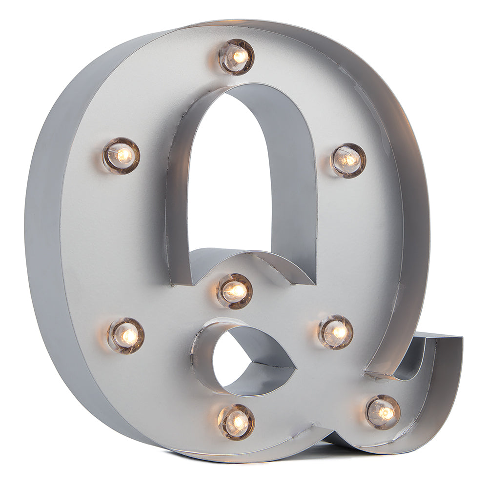 Silver Marquee Light Letter 'Q' LED Metal Sign (8 Inch, Battery Operated w/ Timer) - PaperLanternStore.com - Paper Lanterns, Decor, Party Lights & More