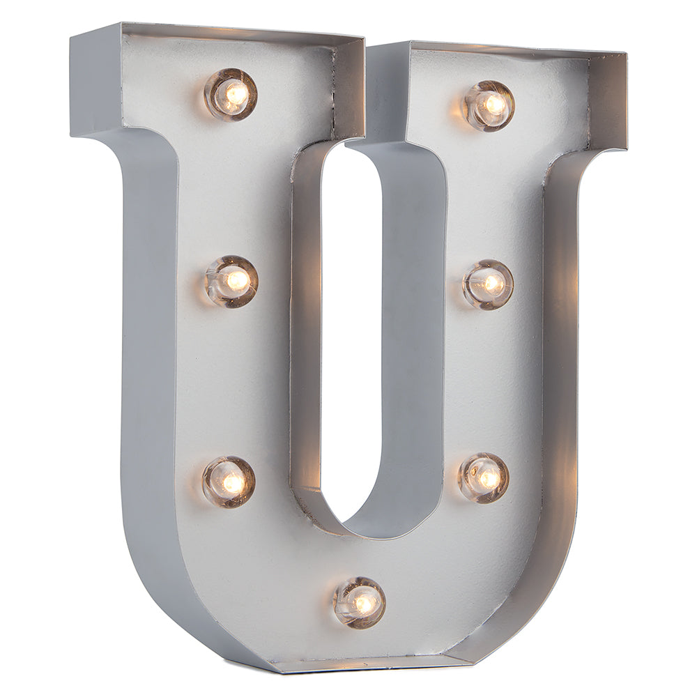 Silver Marquee Light Letter 'U' LED Metal Sign (8 Inch, Battery Operated w/ Timer) - PaperLanternStore.com - Paper Lanterns, Decor, Party Lights & More