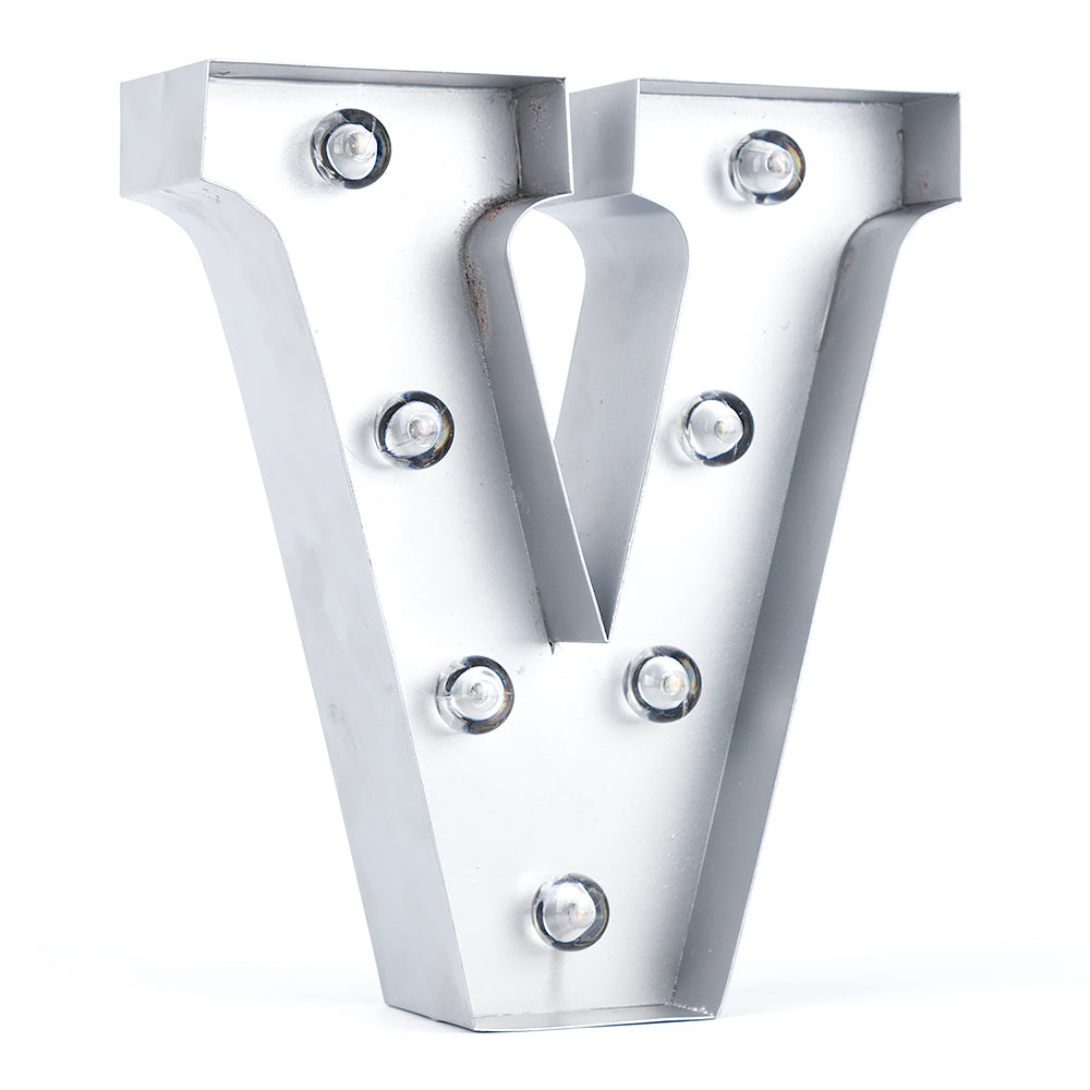 Silver Marquee Light Letter 'V' LED Metal Sign (8 Inch, Battery Operated w/ Timer) - PaperLanternStore.com - Paper Lanterns, Decor, Party Lights & More