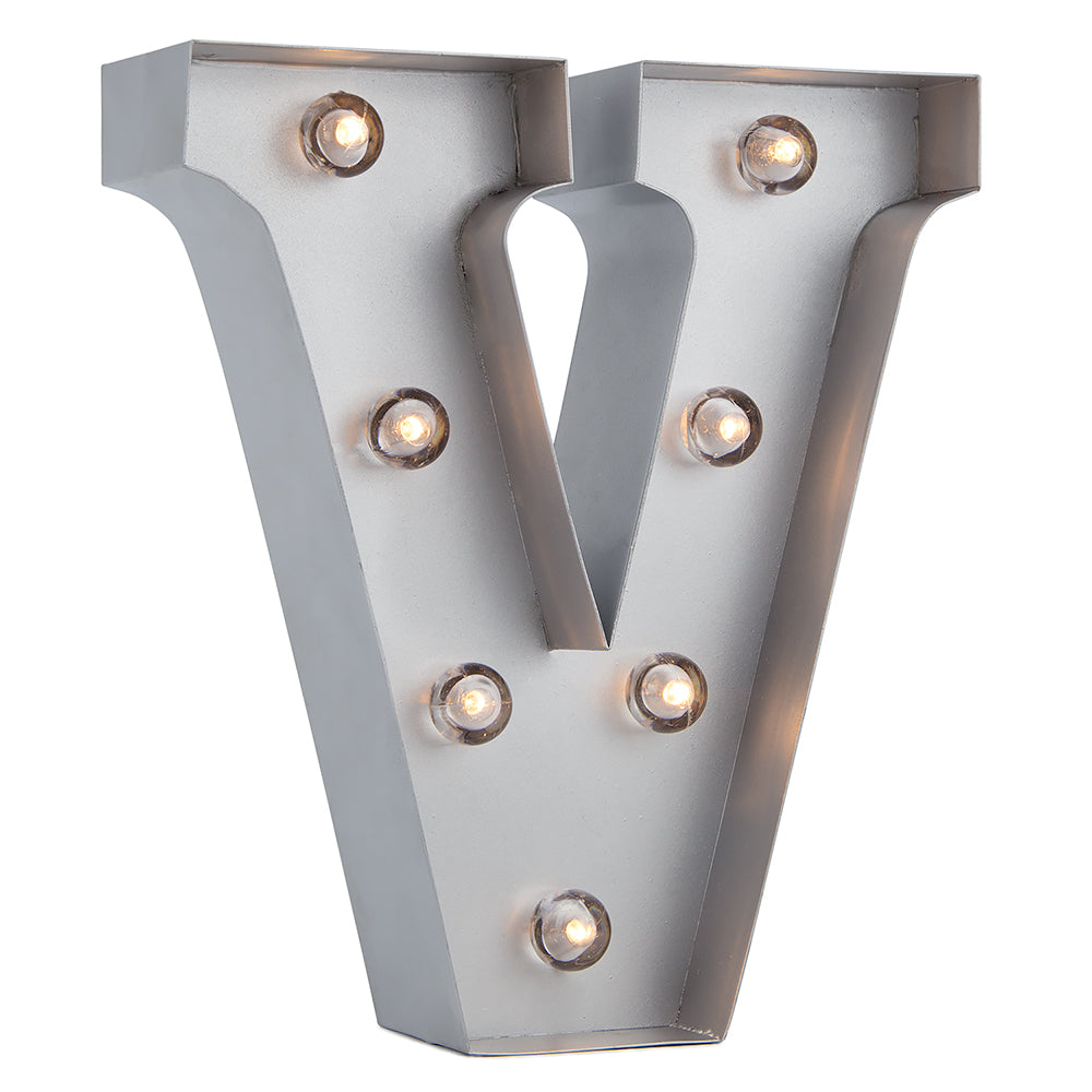 Silver Marquee Light Letter &#39;V&#39; LED Metal Sign (8 Inch, Battery Operated w/ Timer) - PaperLanternStore.com - Paper Lanterns, Decor, Party Lights &amp; More