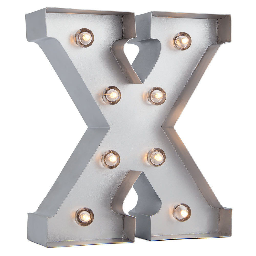 Silver Marquee Light Letter &#39;X&#39; LED Metal Sign (8 Inch, Battery Operated w/ Timer) - PaperLanternStore.com - Paper Lanterns, Decor, Party Lights &amp; More