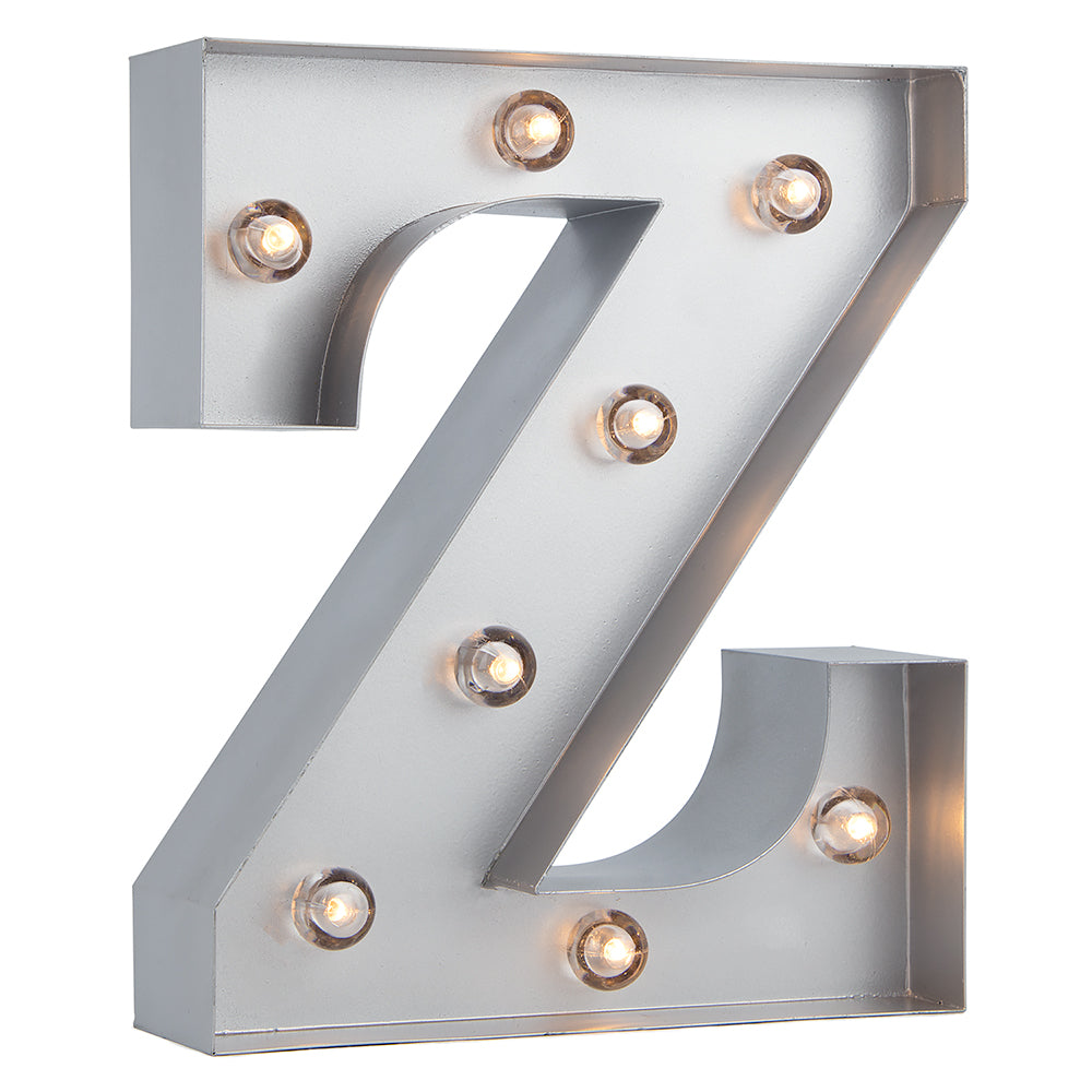Silver Marquee Light Letter &#39;Z&#39; LED Metal Sign (8 Inch, Battery Operated w/ Timer) - PaperLanternStore.com - Paper Lanterns, Decor, Party Lights &amp; More