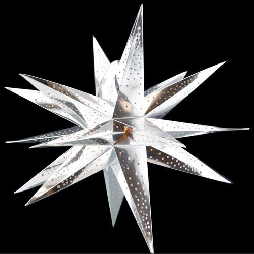 3-PACK + Cord | Silver Moravian Multi-Point 24&quot; Illuminated Paper Star Lanterns and Lamp Cord Hanging Decorations - PaperLanternStore.com - Paper Lanterns, Decor, Party Lights &amp; More