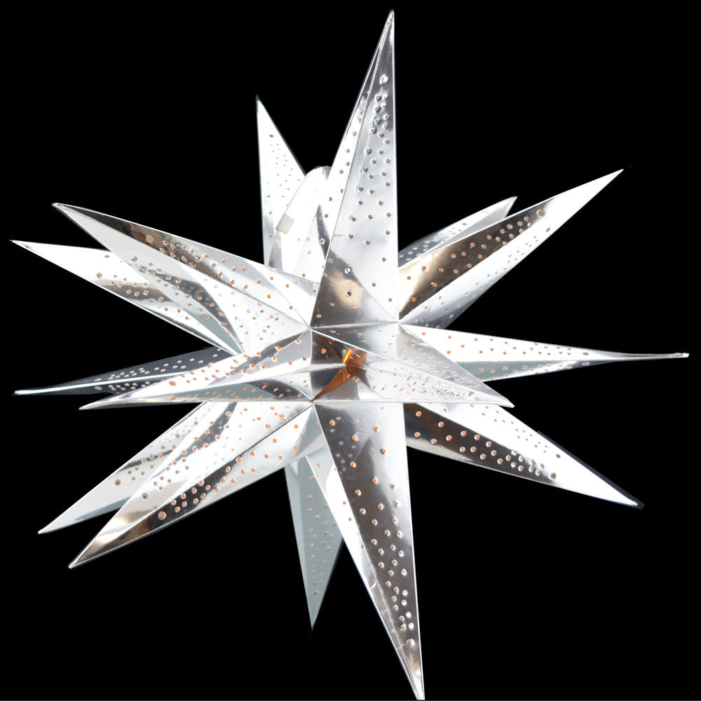 24&quot; Moravian Glossy Silver Multi-Point Paper Star Lantern Lamp, Chinese Hanging Wedding &amp; Party Decoration - PaperLanternStore.com - Paper Lanterns, Decor, Party Lights &amp; More