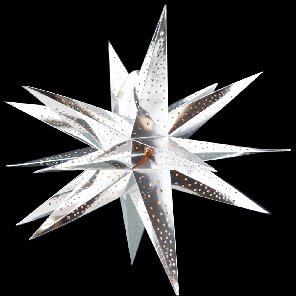 24" Moravian Glossy Silver Multi-Point Paper Star Lantern Lamp, Chinese Hanging Wedding & Party Decoration - PaperLanternStore.com - Paper Lanterns, Decor, Party Lights & More