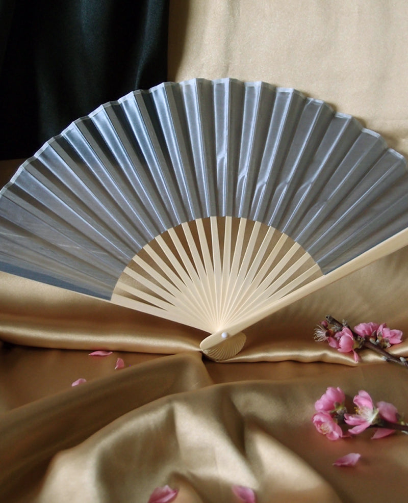 9&quot; Silver Silk Hand Fans for Weddings (10 Pack) - PaperLanternStore.com - Paper Lanterns, Decor, Party Lights &amp; More