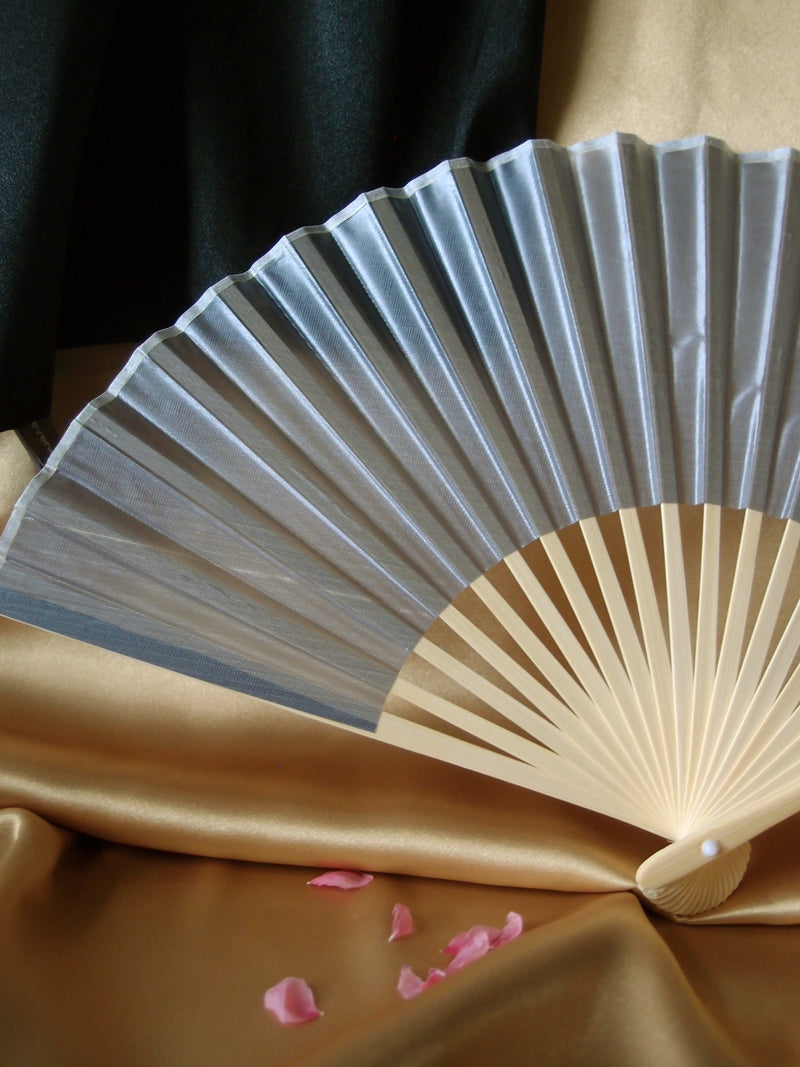9&quot; Silver Silk Hand Fans for Weddings (10 Pack) - PaperLanternStore.com - Paper Lanterns, Decor, Party Lights &amp; More
