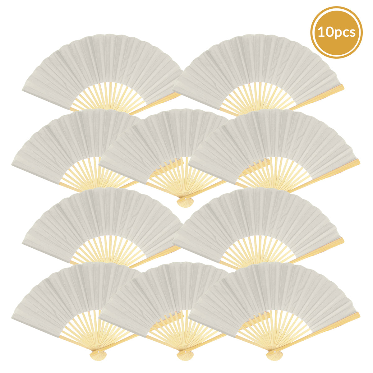 9&quot; Silver Silk Hand Fans for Weddings (10 Pack) - PaperLanternStore.com - Paper Lanterns, Decor, Party Lights &amp; More