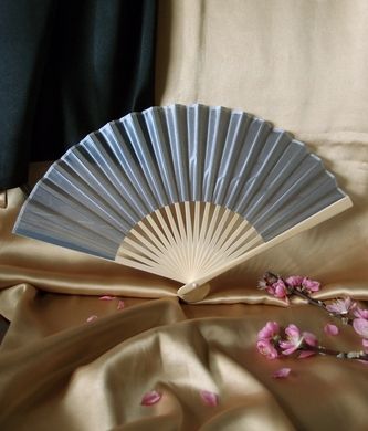 BULK PACK (50) 9" Silver Silk Hand Fans for Weddings - PaperLanternStore.com - Paper Lanterns, Decor, Party Lights & More