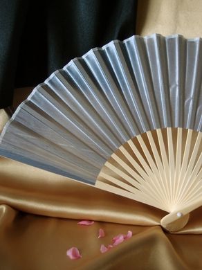 BULK PACK (50) 9&quot; Silver Silk Hand Fans for Weddings - PaperLanternStore.com - Paper Lanterns, Decor, Party Lights &amp; More