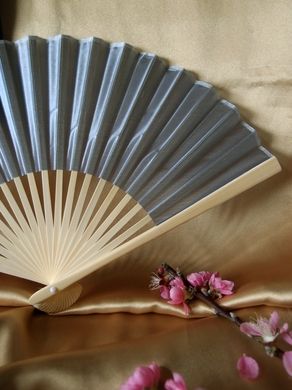 BULK PACK (50) 9&quot; Silver Silk Hand Fans for Weddings - PaperLanternStore.com - Paper Lanterns, Decor, Party Lights &amp; More