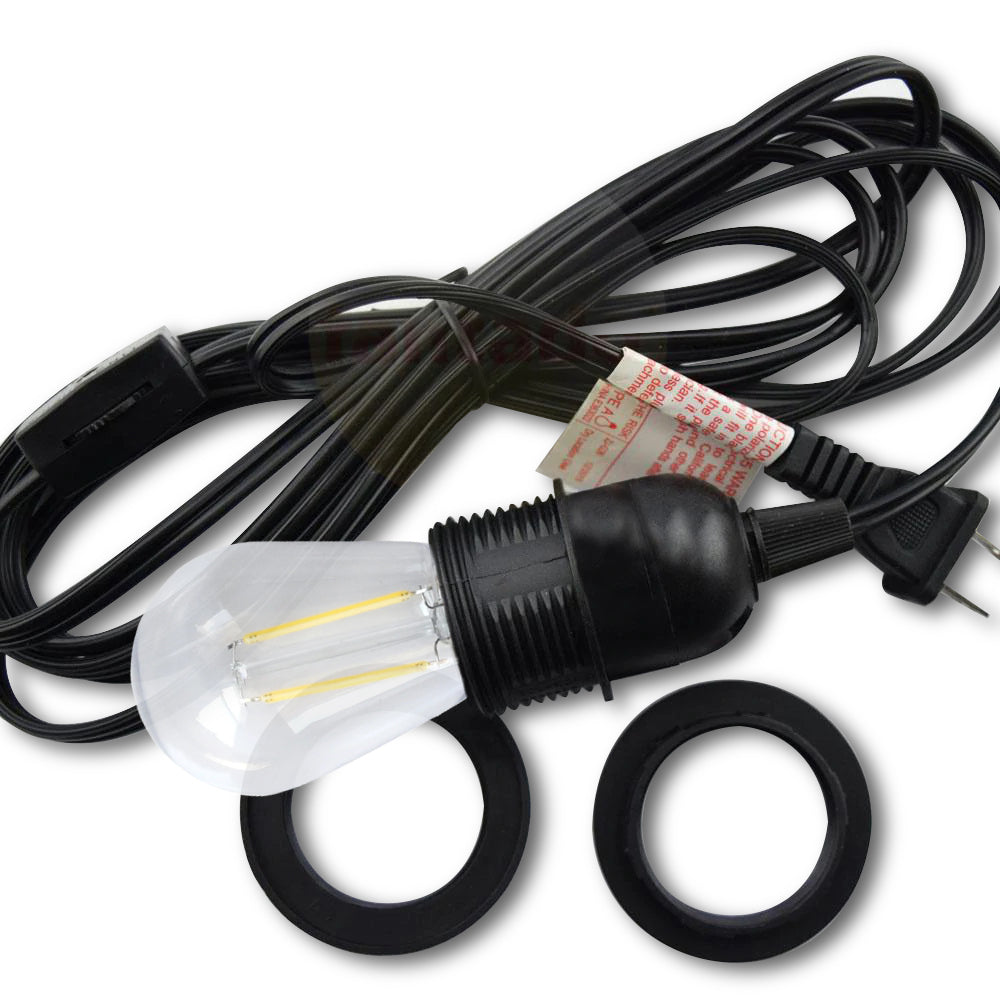 CORD + SHATTERPROOF BULB | Black Pendant Light Lamp Cord Combo Kit, Switch, S14 Warm White Bulb