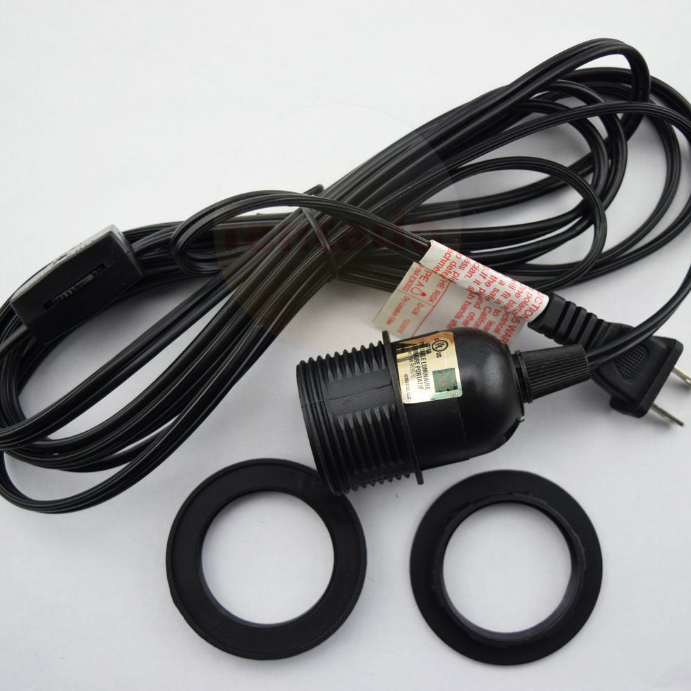 BULK PACK (6) Single Socket Pendant Light Cord Kits for Lanterns (15FT, UL Listed, Switch, Black) - PaperLanternStore.com - Paper Lanterns, Decor, Party Lights & More