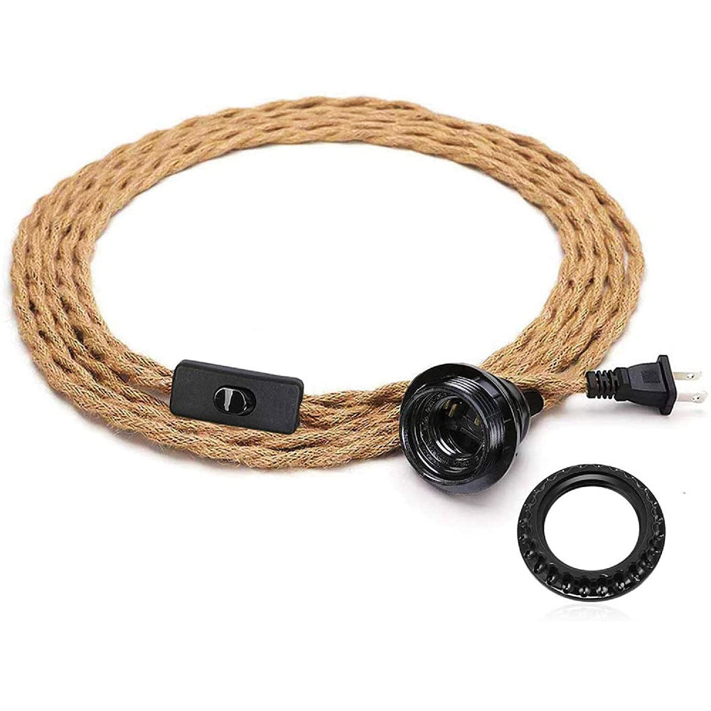 Jute Rope Pendant Light Lamp Fabric Cord for Lanterns &amp; Light Bulbs, E26, Switch, 15 FT - Electrical Swag Light Kit