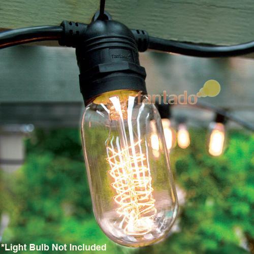 (Cord Only) 10 Socket SJTW Outdoor Commercial DIY String Light 21 FT Black Cord w/ E26 Medium Base, Weatherproof