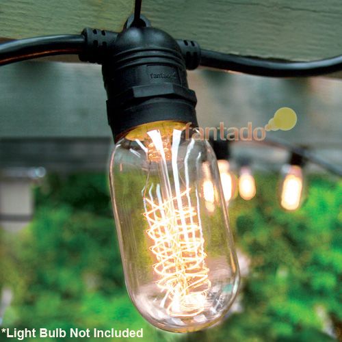 (CORD ONLY) 15 Socket Outdoor Commercial String Light Set, 31 FT Black Cord, Weatherproof