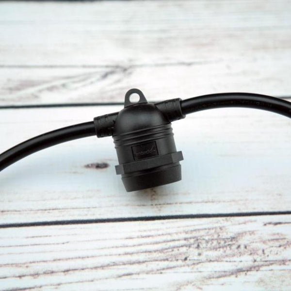 (Cord Only) 48 Socket Outdoor SJTW Commercial DIY String Light 102 FT Black Cord w/ E26 Medium Base, Weatherproof
