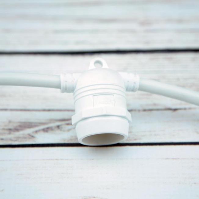 (Cord Only) 48 Socket Outdoor SJTW Commercial DIY String Light 102 FT White Cord w/ E26 Medium Base, Weatherproof