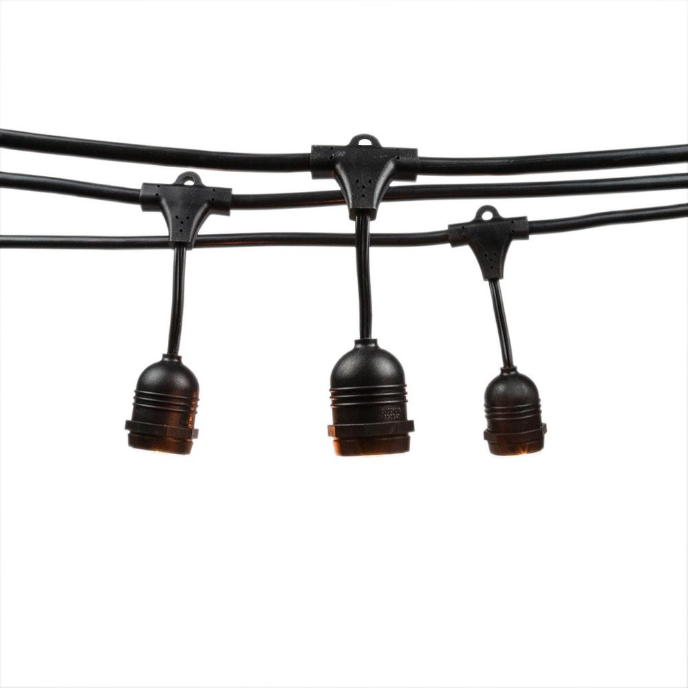 24 Suspended Socket Outdoor Commercial Shatterproof LED String Light Set, 54 FT Black Cord w/ E26, Weatherproof SJTW