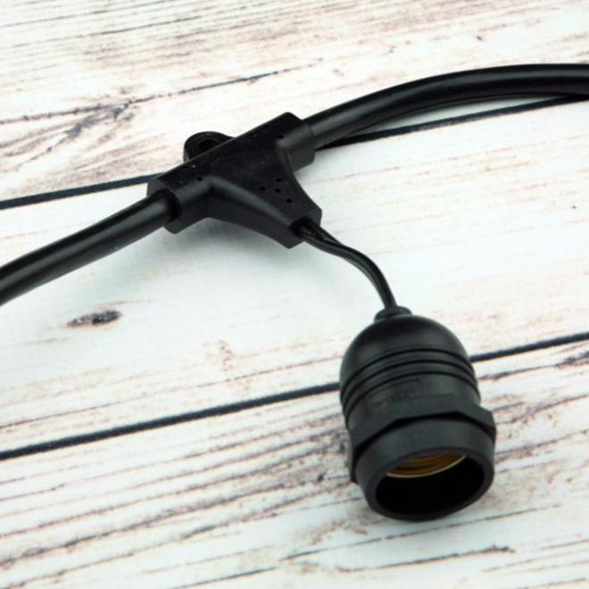 (Cord Only) 15 Suspended Socket Outdoor Commercial Weatherproof SJTW String Light Set, 48FT Black Cord w/ E26, 14AWG (Estimated Arrival: 5/25/21)