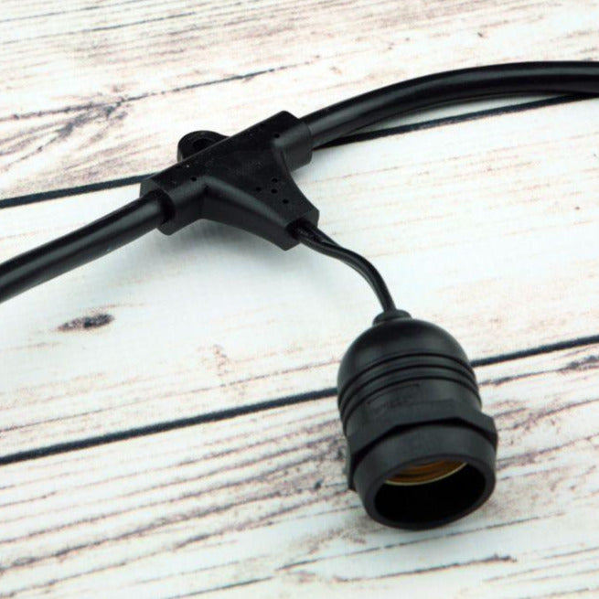 (Cord Only) 24 Suspended Socket SJTW Outdoor Commercial DIY String Light 54 FT Black Cord w/ E26 Medium Base, Weatherproof
