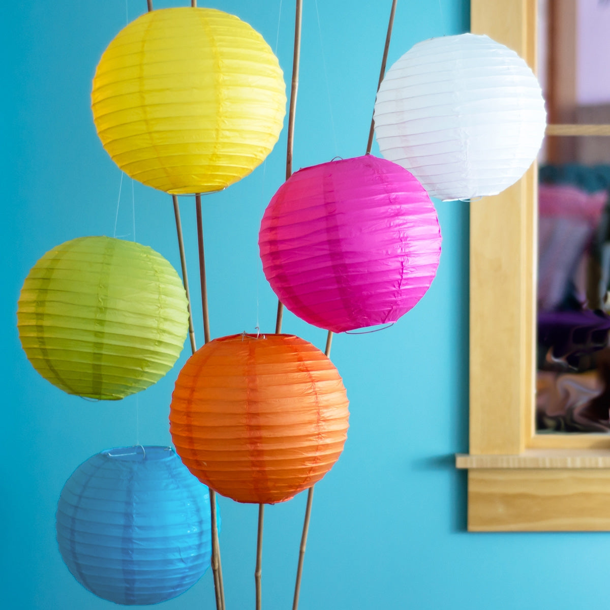 6 Pack | Paper Lanterns (14-Inch, Parallel Style Ribbed, Multicolor) - Rice Paper Chinese Japanese Hanging Decorations for Homes, Parties and Weddings - PaperLanternStore.com - Paper Lanterns, Decor, Party Lights &amp; More