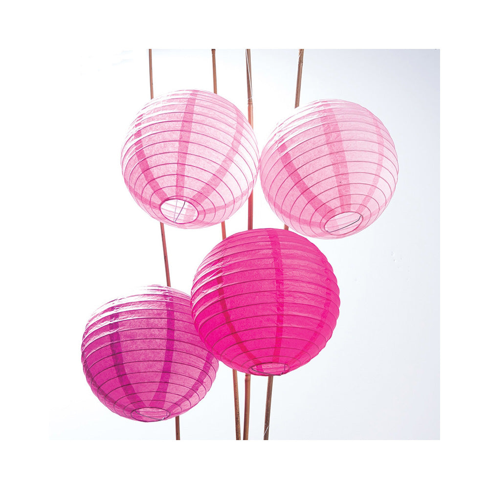 12-Pack of 8 Inch Multicolor Pink Even Ribbing Paper Lanterns Party Pack