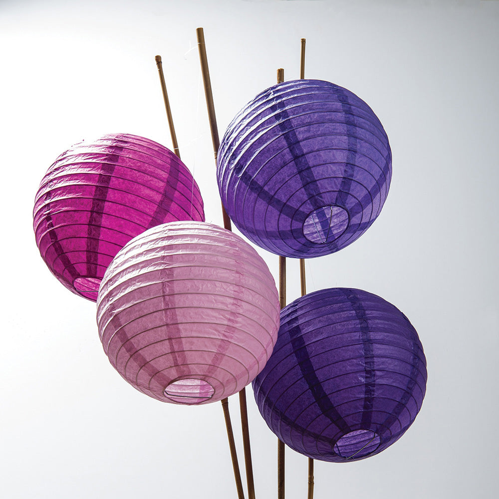 12-Pack of 8 Inch Multicolor Purple Even Ribbing Paper Lanterns Party Pack