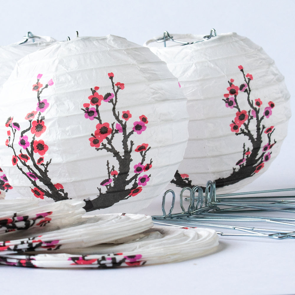 4&quot; Cherry Blossom Round Paper Lantern, Even Ribbing, Hanging Decoration (10 PACK) - PaperLanternStore.com - Paper Lanterns, Decor, Party Lights &amp; More