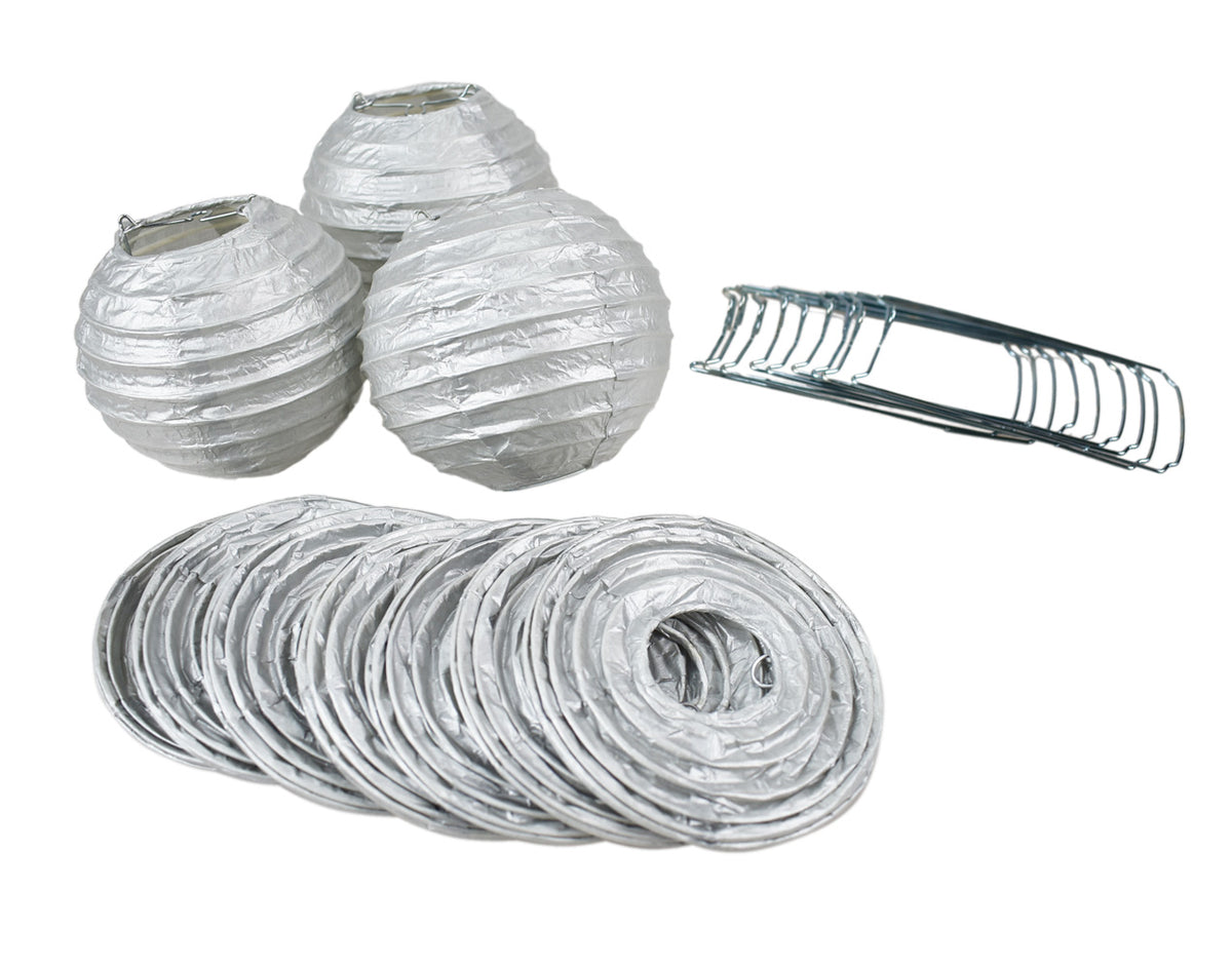 4&quot; Silver Round Paper Lantern, Even Ribbing, Hanging Decoration (10 PACK) - PaperLanternStore.com - Paper Lanterns, Decor, Party Lights &amp; More