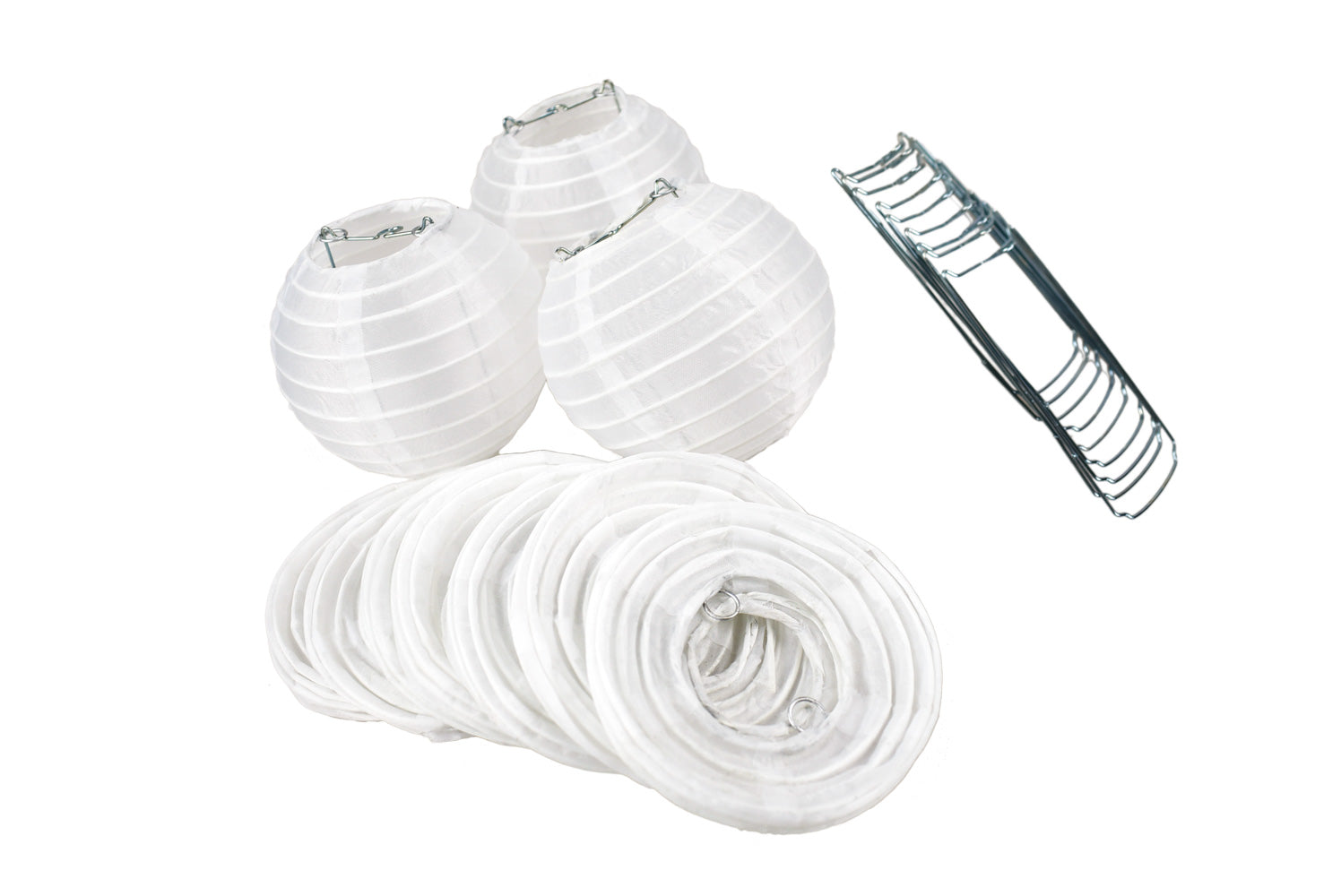 4 Inch White Round Shimmering Nylon Lanterns, Even Ribbing, Hanging (10-PACK) Decoration - PaperLanternStore.com - Paper Lanterns, Decor, Party Lights & More