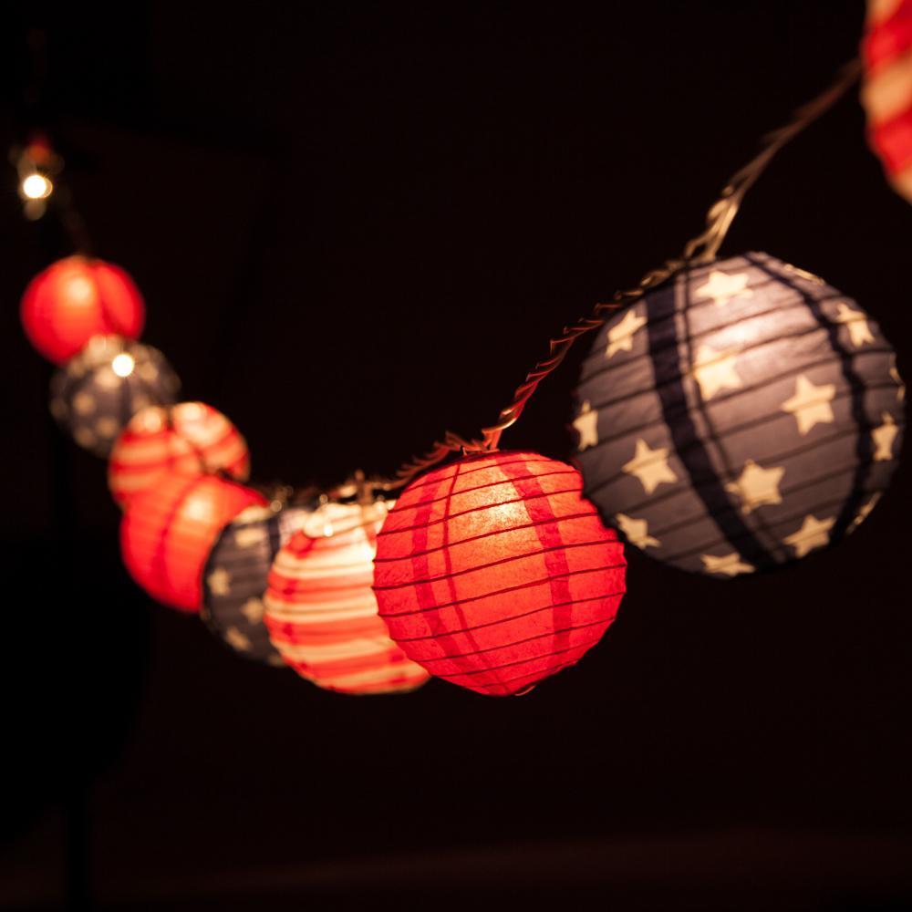 10 Socket 4th of July Red, White and Blue Round Paper Lantern Party String Lights (4" Lanterns, Expandable) - PaperLanternStore.com - Paper Lanterns, Decor, Party Lights & More