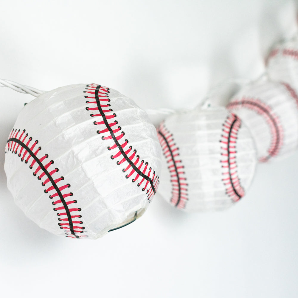 10 Socket Baseball Sports Round Paper Lantern Party String Lights (4&quot; Lanterns, Expandable) - PaperLanternStore.com - Paper Lanterns, Decor, Party Lights &amp; More